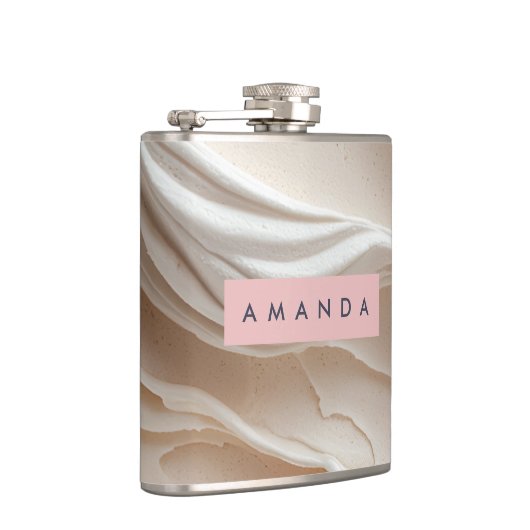 Personalized Modern Abstract Cream Swirl フラスク (右)