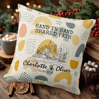 Personalized Modern Abstract Skyline Couple Pillow クッション