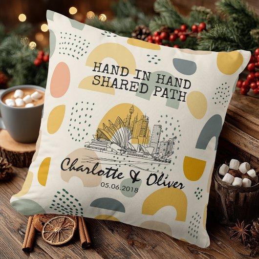 Personalized Modern Abstract Skyline Couple Pillow クッション