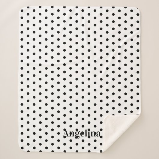Personalized Modern Black and White Polka Dot  シェルパブランケット (正面)