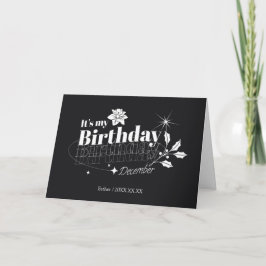 Personalized Modern Black Floral December Birthday シーズンカード