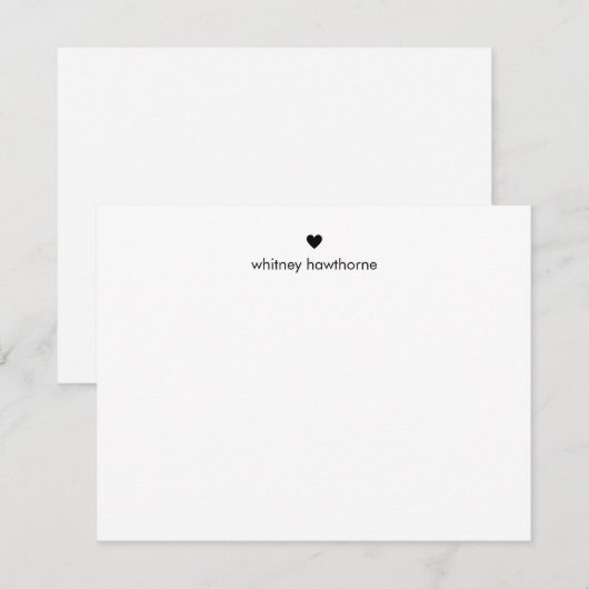 Personalized Modern Black Heart ノートカード (正面/裏面)