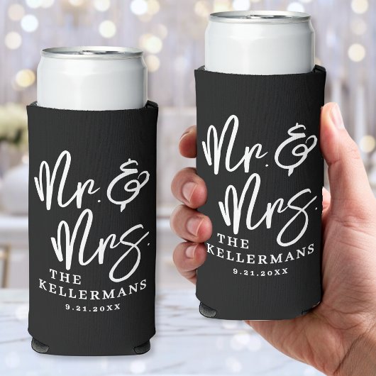 Personalized Modern Black Wedding スリム缶クーラー