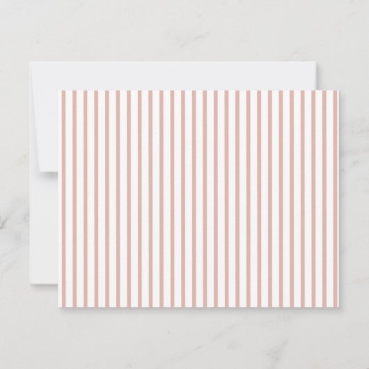 Personalized Modern Blush Pink Stripes & Heart ノートカード (裏面)