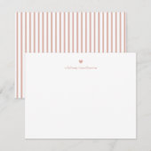 Personalized Modern Blush Pink Stripes & Heart ノートカード (正面/裏面)