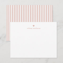 Personalized Modern Blush Pink Stripes & Heart ノートカード
