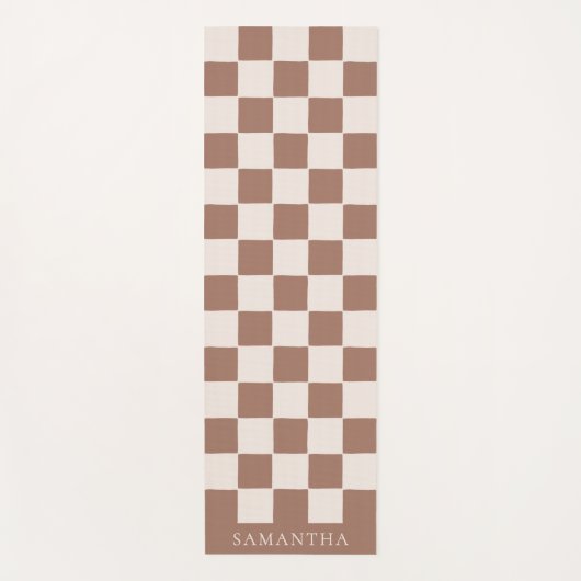 Personalized Modern Brown Simple Checkered Pattern ヨガマット (正面)