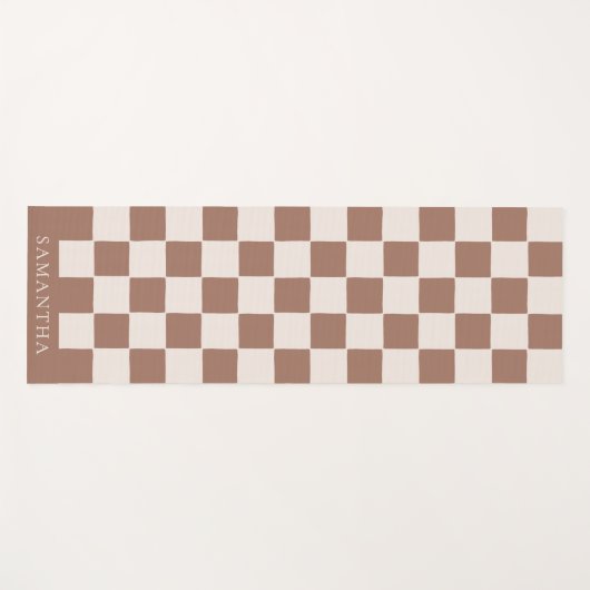 Personalized Modern Brown Simple Checkered Pattern ヨガマット (正面(横))