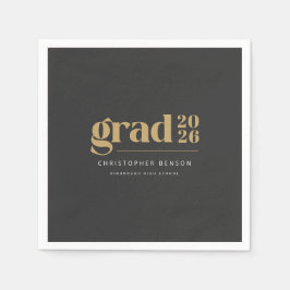 Personalized Modern Charcoal Gold 2026 Graduation スタンダードカクテルナプキン