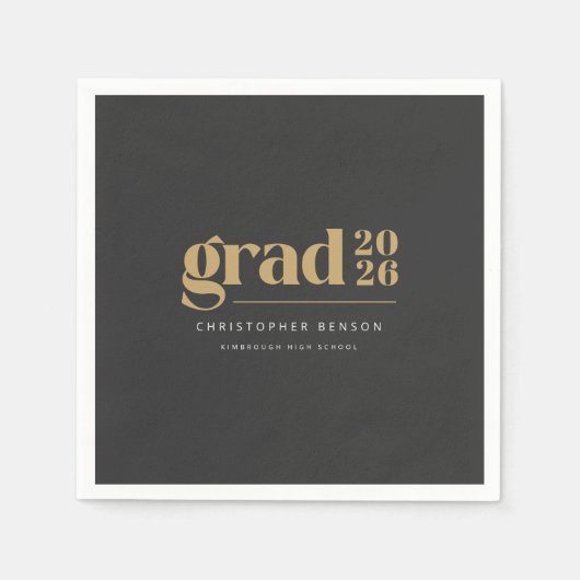 Personalized Modern Charcoal Gold 2026 Graduation スタンダードカクテルナプキン (正面)