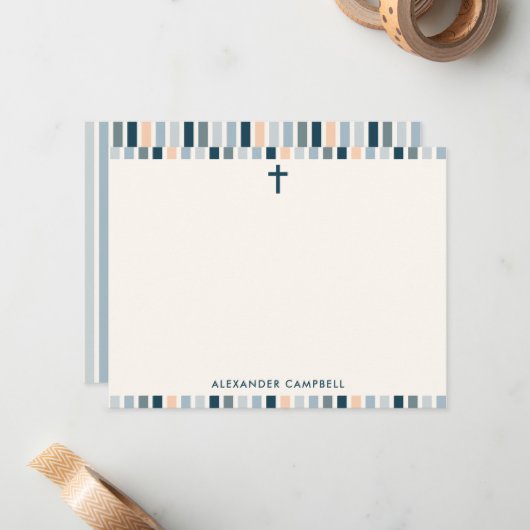 Personalized Modern Christian Striped Cross ノートカード (正面/裏面インサイチュ)