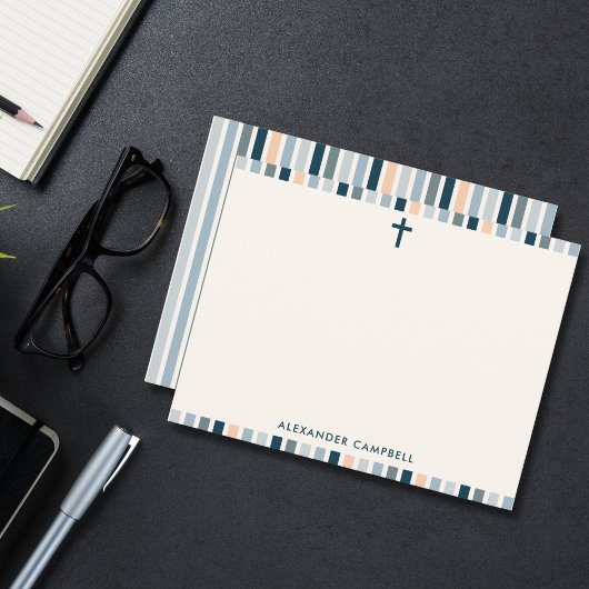 Personalized Modern Christian Striped Cross ノートカード