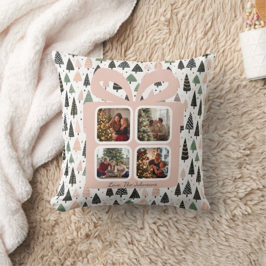 Personalized Modern Christmas Gift Box Photo クッション (ブランケット)