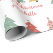 Personalized Modern Christmas Pink Pine Tree       ラッピングペーパー (ロールコーナー)