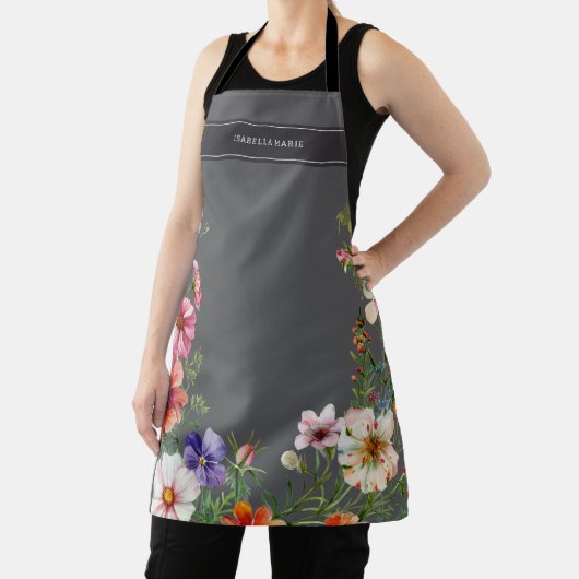 Personalized Modern Elegant Floral エプロン (インサイチュ)
