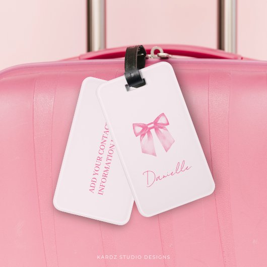 Personalized Modern Elegant Pink Bow ラゲッジタグ