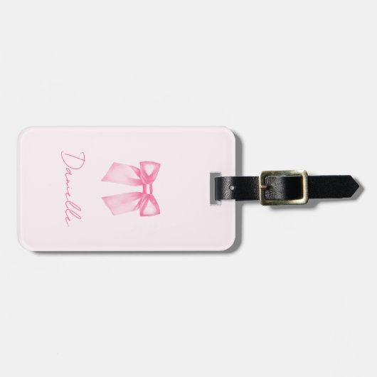 Personalized Modern Elegant Pink Bow ラゲッジタグ (正面横)