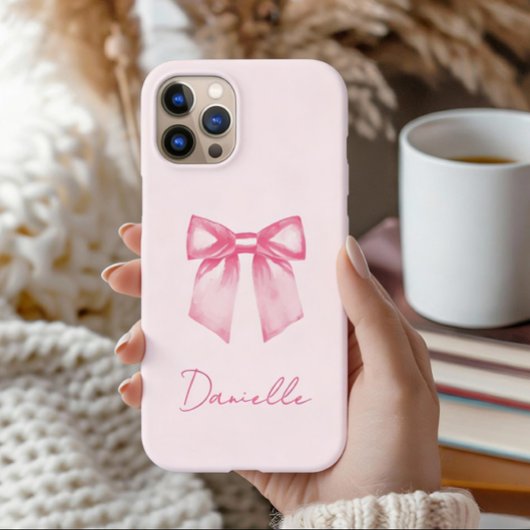 Personalized Modern Elegant Pink Bow Case-Mate iPhoneケース