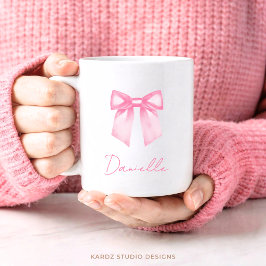 Personalized Modern Elegant Pink Bow Name Mug コーヒーマグカップ