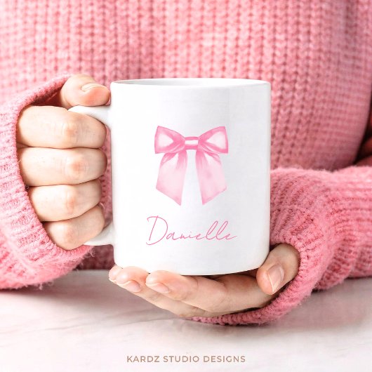 Personalized Modern Elegant Pink Bow Name Mug コーヒーマグカップ