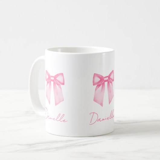 Personalized Modern Elegant Pink Bow Name Mug コーヒーマグカップ (正面左)