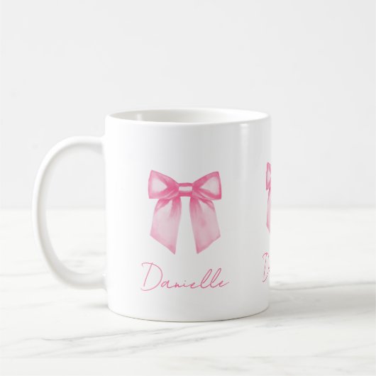 Personalized Modern Elegant Pink Bow Name Mug コーヒーマグカップ (左)