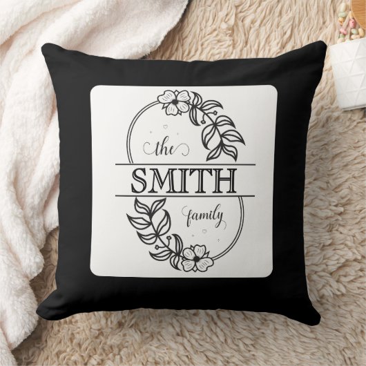  Personalized Modern Floral Family Name Monogram クッション (ブランケット)