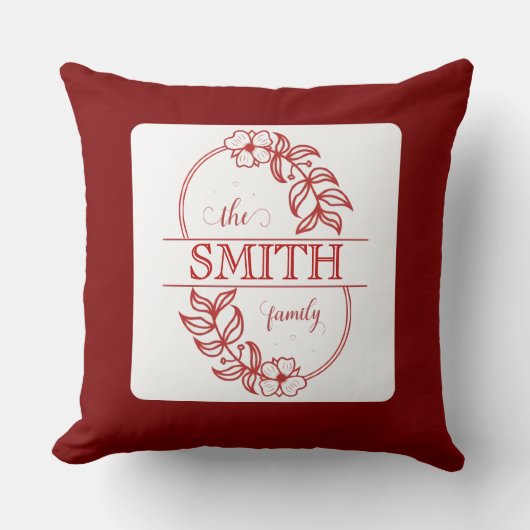  Personalized Modern Floral Family Name Monogram クッション (正面)