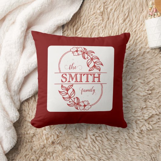  Personalized Modern Floral Family Name Monogram クッション (ブランケット)