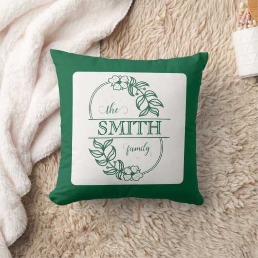  Personalized Modern Floral Family Name Monogram クッション (ブランケット)