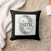  Personalized Modern Floral Family Name Monogram クッション (ブランケット)