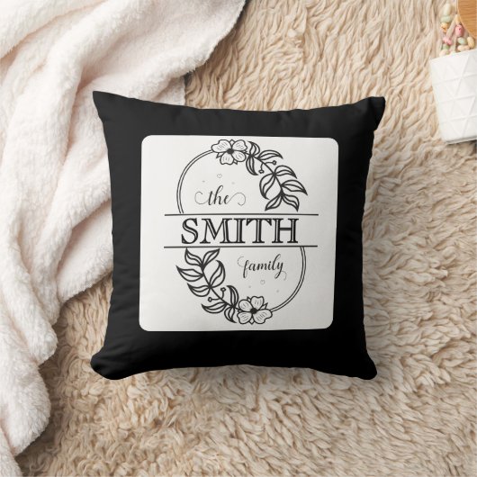 Personalized Modern Floral Family Name Monogram クッション (ブランケット)