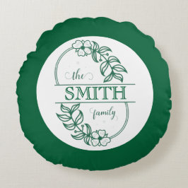  Personalized Modern Floral Family Name Monogram ラウンドクッション