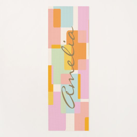 Personalized Modern Geometric Pastel Script Name ヨガマット (正面)