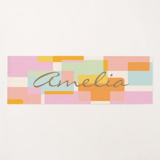 Personalized Modern Geometric Pastel Script Name ヨガマット (正面(横))