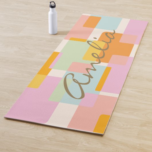 Personalized Modern Geometric Pastel Script Name ヨガマット (インサイチュ)