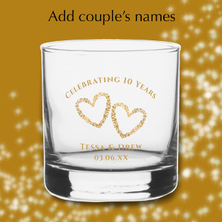 Personalized Modern Gold 10th Wedding Anniversary ウイスキーグラス