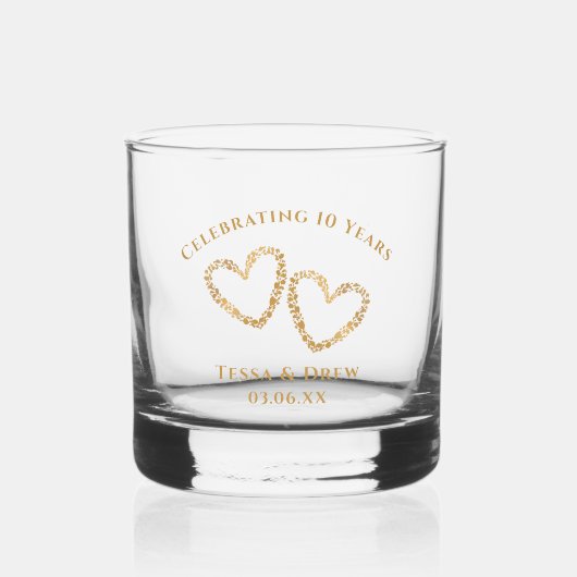 Personalized Modern Gold 10th Wedding Anniversary ウイスキーグラス (正面)