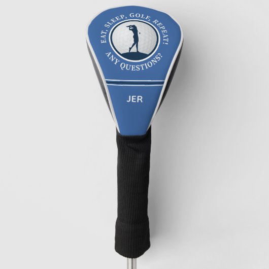 Personalized Modern Golf Saying Monogrammed Blue ゴルフヘッドカバー (正面)