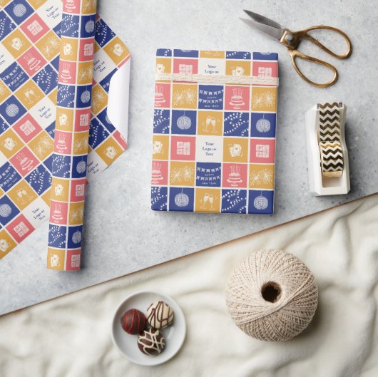 Personalized Modern Hand-Drawn Colorful New Year ラッピングペーパー (クラフト)