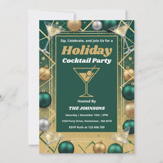 Personalized Modern Holiday Cocktail Party 招待状 (正面)