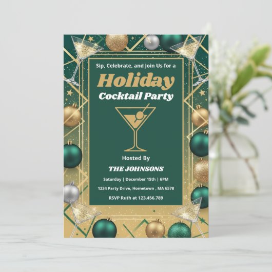 Personalized Modern Holiday Cocktail Party 招待状 (スタンド正面)