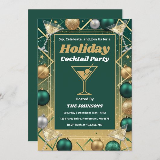 Personalized Modern Holiday Cocktail Party 招待状 (正面/裏面)