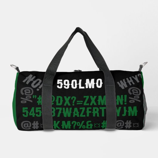 Personalized modern letters Black Green Trendy ダッフルバッグ (正面)