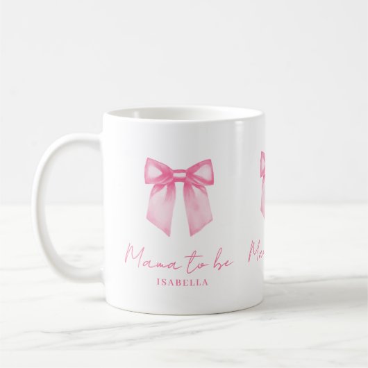 Personalized Modern Mama To Be Pink Bow Mug コーヒーマグカップ (左)