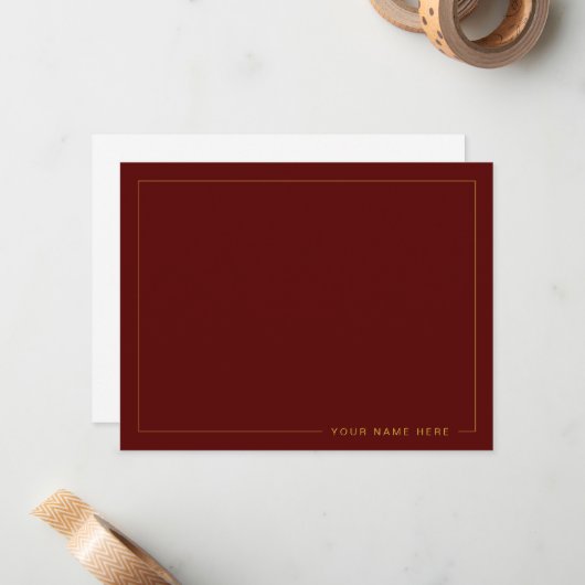 Personalized Modern Maroon Flat Note Card ノートカード (正面/裏面インサイチュ)