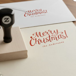 Personalized Modern Merry Christmas Family Stamp   ラバースタンプ