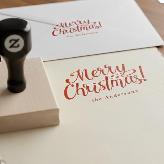 Personalized Modern Merry Christmas Family Stamp   ラバースタンプ