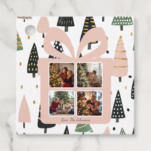 Personalized Modern Pink Christmas Gift Box フェイバータグ (正面)