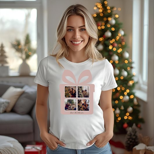 Personalized Modern Pink Christmas Photo Gift Box Tシャツ